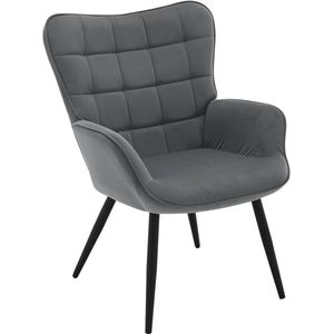 BukkitBow - Luxe Relaxstoel - Moderne Wing Fauteuil - met Stevige Metalen Poten - Met Zachte Ribfluwelen Bekleding - 46CM Zithoogte - Donker Grijs