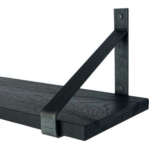 GoudmetHout Massief Eiken Wandplank - 80x25 cm - Zwart eiken - Industriële plankdragers - zonder coating - Staal - Zwarte wandplank