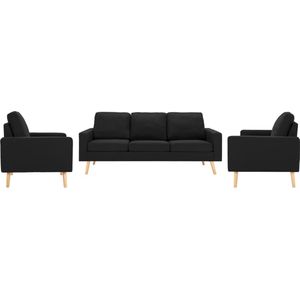 vidaXL 3-delig Bankstel - Zwart - Comfort en Stijl Bankstel - Zwarte Sofa - Lederlook Bank - Loungehoek - Zitzitting - Woonkamer Meubels - Design Bank