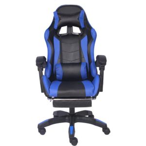Concept-U - Massage zwarte en blauwe gamingstoel met voetsteun ULTIM