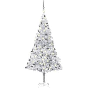 The Living Store Kunstkerstboom - Glanzend zilver - 210 cm hoog - 120 cm diameter - Met LED-verlichting en kerstversiering