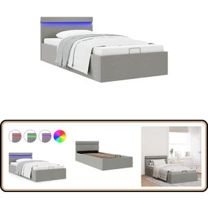 vidaXL Bedframe - Opbergruimte & LED - 90x200 cm Hydraulisch Bed - Stof Bed - Led Bed - Opbergbed - Tweepersoonsbed