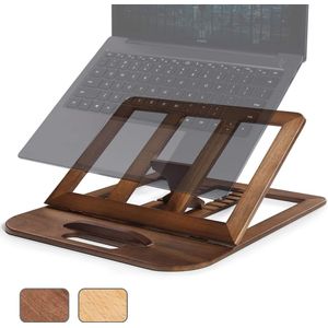 Laptopstandaard in hoogte verstelbaar, 6 niveaus verstelbare laptopstandaard gemaakt van hout, draagbare geventileerde laptopstandaard voor MacBook, notebook/laptop, compatibel voor 10-15,6 inch