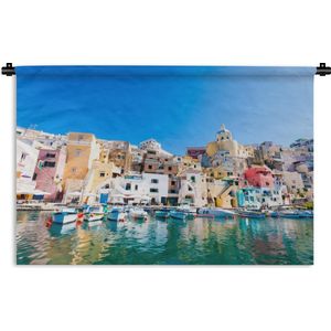 Wandkleed Napels - Kleurrijke afbeelding van de haven in het Italiaanse Napels Wandkleed katoen 180x120 cm - Wandtapijt met foto XXL / Groot formaat!