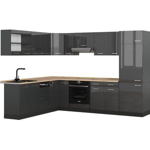 Vicco R-Line Hoekkeuken – 227 x 287 cm , WB Eik Antraciet hoogglans/antraciet , WB Eik
