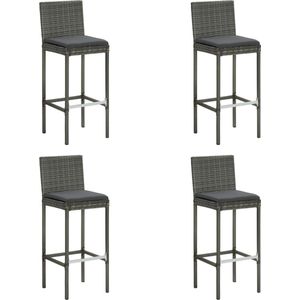 vidaXL - Tuinbarkrukken - met - kussens - 4 - st - poly - rattan - grijs