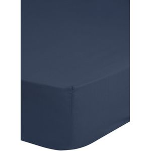 Perfecte katoen/satijn hoeslaken donker blauw - 160x200 (lits-jumeaux) - subtiele glans - hoogwaardig en luxe - zeer zacht - rondom elastiek - hoge hoeken - optimaal slaapcomfort