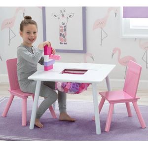 Delta Children - Kindertafel met 2 Stoelen - Kinderkamer - Handig Opbergvak - Roze/Wit