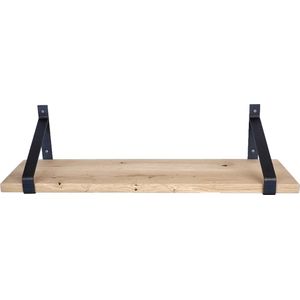 GoudmetHout Massief Eiken Wandplank - 60x30 cm - Industriële Plankdragers - Staal - Mat Blank