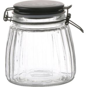 Urban Living Voorraadpot/bewaarpot - 1L - glas - met beugelsluiting - mat zwarte deksel