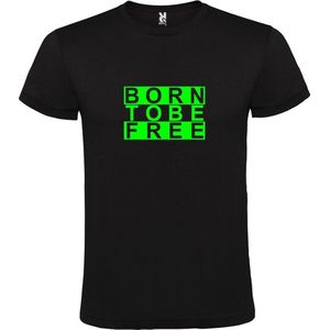 Zwart  T shirt met  print van ""BORN TO BE FREE "" print Neon Groen size XXL
