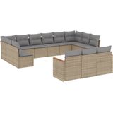 vidaXL - 13-delige - Loungeset - met - kussens - poly - rattan - gemengd - beige