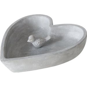 Boltze Vogelbad/voederschaal - hart - grijs - beton - 24 x 5 cm - drinkschaal voor tuinvogels