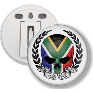 Button Met Clip - Schedel Vlag Zuid Afrika