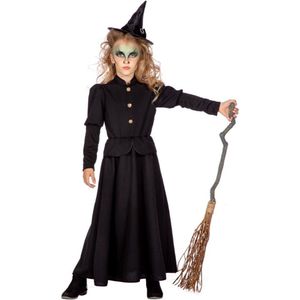 Wilbers & Wilbers - Heks & Spider Lady & Voodoo & Duistere Religie Kostuum - Adellijke Baas Heks Heksulamina - Meisje - Zwart - Maat 128 - Halloween - Verkleedkleding