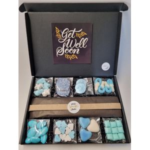 Geboorte Box - Blauw met originele geboortekaart 'Get well soon' met persoonlijke (video)boodschap | 8 soorten heerlijke geboorte snoepjes en een liefdevol geboortekado