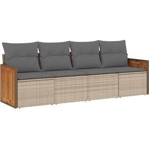 vidaXL Loungeset 4-delig - Poly Rattan - Beige Loungeset - Tuinset - Tuinmeubels - Lounge Set - Outdoor Furniture