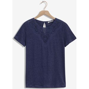 Sissy-Boy - Blauw linnen T-shirt met borduursel