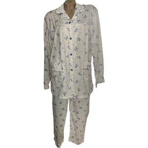Dames pyjama set met bloemenprint en een kraag XXL 42-44 wit/paars