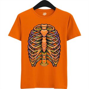 Pumpkin Bones - Halloween Ribbenkast Dames / Heren Unisex T-shirt - Grappig Kostuum Shirt Idee Voor Volwassenen - T-Shirt - Unisex - Oranje - Maat XXL