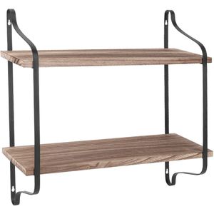 unho wandplank - zwevende planken van hout- 2 lagen - hout en metaal - badkamer keuken opbergrek - 60x15x50cm