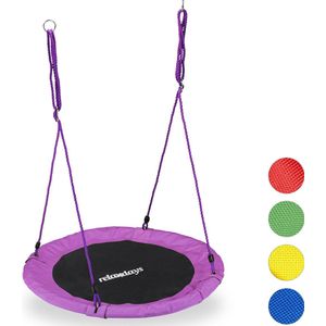 Relaxdays Nestschommel - Kinderschommel - Schotelschommel - Schommel Buiten - Rond - 90 cm - Paars