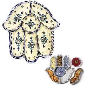 Khamsa Fatima dipping en serveerset-aardewerk en handgemaakt - borrelschaal - tapasbord met losse schaaltjes
