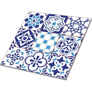 Tulup PVC Tegels - Azulejo-Patroon Vinyl Tegels - 30 cm x 30 cm - Blauw Zelfklevende Vinyltegels - 9 stuks - Zelfklevende PVC Tegels - Mozaïek Plaktegels - Vloer Tegels PVC - Plaktegels keuken en Badkamer