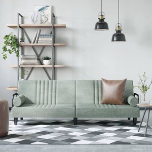 The Living Store Slaapbank Fluweel - Verstelbare rugleuning - Comfortabel - Praktische rolkussens - Stabiel frame - Lichtgrijs - 205 x 89 x 70 cm
