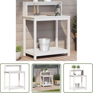 vidaXL Tuin Tafel - Oppottafel - Oppottafel met schappen 82,5x50x109,5 cm massief grenenhout wit - Buiten Tafel - Grenenhouten Tafel - Witte Tafel