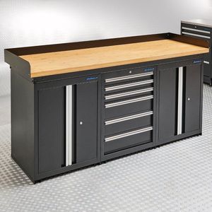 Datona® Werkbank PRO eiken - 6 lades - 2 opbergkasten - 200 cm - Zwart