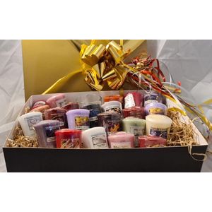 Yankee Candle Geschenkset ontdek geschenk luxe XL diverse geuren 22 stuks en glaasje ontdekpakket