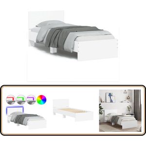 vidaXL Bedframe met hoofdbord en LED-verlichting wit 75x190 cm