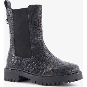 Groot leren meisjes chelsea boots met crocoprint - Zwart - Maat 28