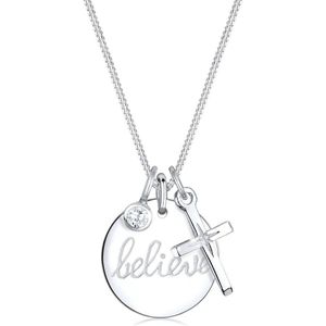 Elli Halsketting Kruis BELIEVE Wording 925 Sterling Zilver met zirkonium