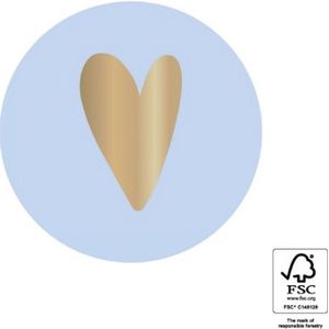 Sluitsticker - Sluitzegel Gouden Hart Glans | Licht Blauw – Goud - Geboorte - Jongen - Broertje - Trakteren | Bedankje – Envelop | Hart - Hartje | Chique | Envelop stickers | Cadeau – Gift – Cadeauzakje – Traktatie | Chique inpakken | DH Collection