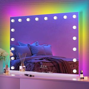 Hollywood Spiegel met RGB LED-verlichting 80x60 cm - Make-up Spiegel met Dimbare Lichten en Touchscreen Bediening