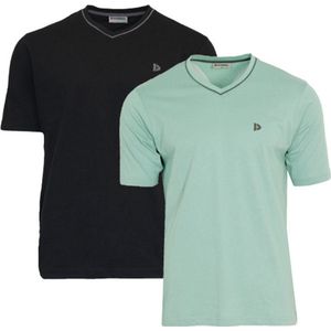 2-Pack Donnay T-shirt met V-hals - Sportshirt - Heren - Black/Sage Green - maat XXL