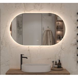 Ovale badkamerspiegel met indirecte verlichting, verwarming, instelbare lichtkleur en dimfunctie 120×70 cm