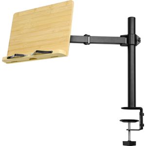Navaris bamboe boekenstandaard met arm - Past op tafels bureau of aanrecht - Houder voor boeken tablet ereader of bladmuziek - 34 x 45 x 55 cm - Zwart