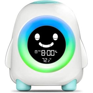 FIBILA Kinderwekker - Kinderklok - Kinderwekker Slaaptrainer - Wekker voor Kinderen - Kleurrijk Nachtlampje en Dutje Timer - Digitaal Display - Eenvoudig in Gebruik - Groene Startfunctie met Speeltijd en Slaapmodus - USB Oplaadbaar - Blauw
