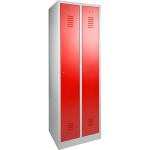 ABC Kantoormeubelen industriële locker garderobekast 2- delig deur rood op de sokkel en cilinderslot