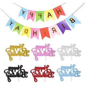 Verjaardagskaarten - Set van 12 Kleurrijke Kaarten - Verjaardagsvlag Inlegkaarten - Taartdecoratie en Cupcake-Topper .