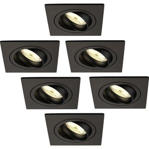 Ledvion Dimbare LED inbouwspot Zwart - Sevilla - 5W - 2700K - 92mm - Vierkant - 6 pack