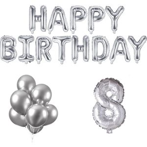 8 jaar Verjaardag Versiering Ballon Pakket Zilver