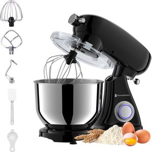 KitchenBrothers Keukenmachine - 1800W Keukenrobot - 6L RVS Mengkom - Complete Set - Zwart