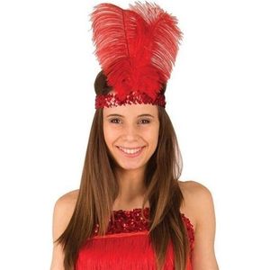 Rode Charleston hoofdband met veren voor dames - Carnaval verkleed artikelen