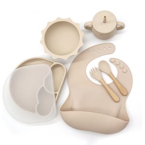 Miravo - kinderservies set beige - baby servies - ontbijtset - siliconen - onbreekbaar met zuignap - baby en peuter - cadeau