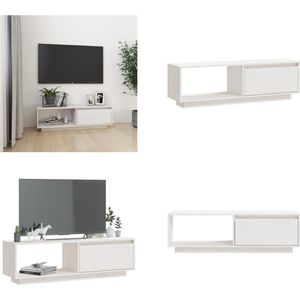 vidaXL Tv-meubel 110x30x33-5 cm massief grenenhout wit - Tv-meubel - Tv-meubels - Tv-kast - Tv-kasten