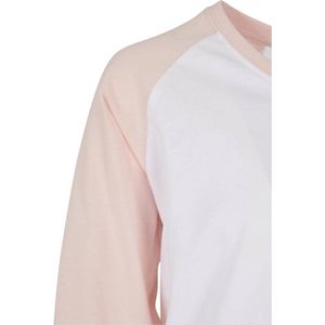 Urban Classics - Girls Contrast Raglan Kinder Longsleeve shirt - Kids 158/164 - Wit/Roze